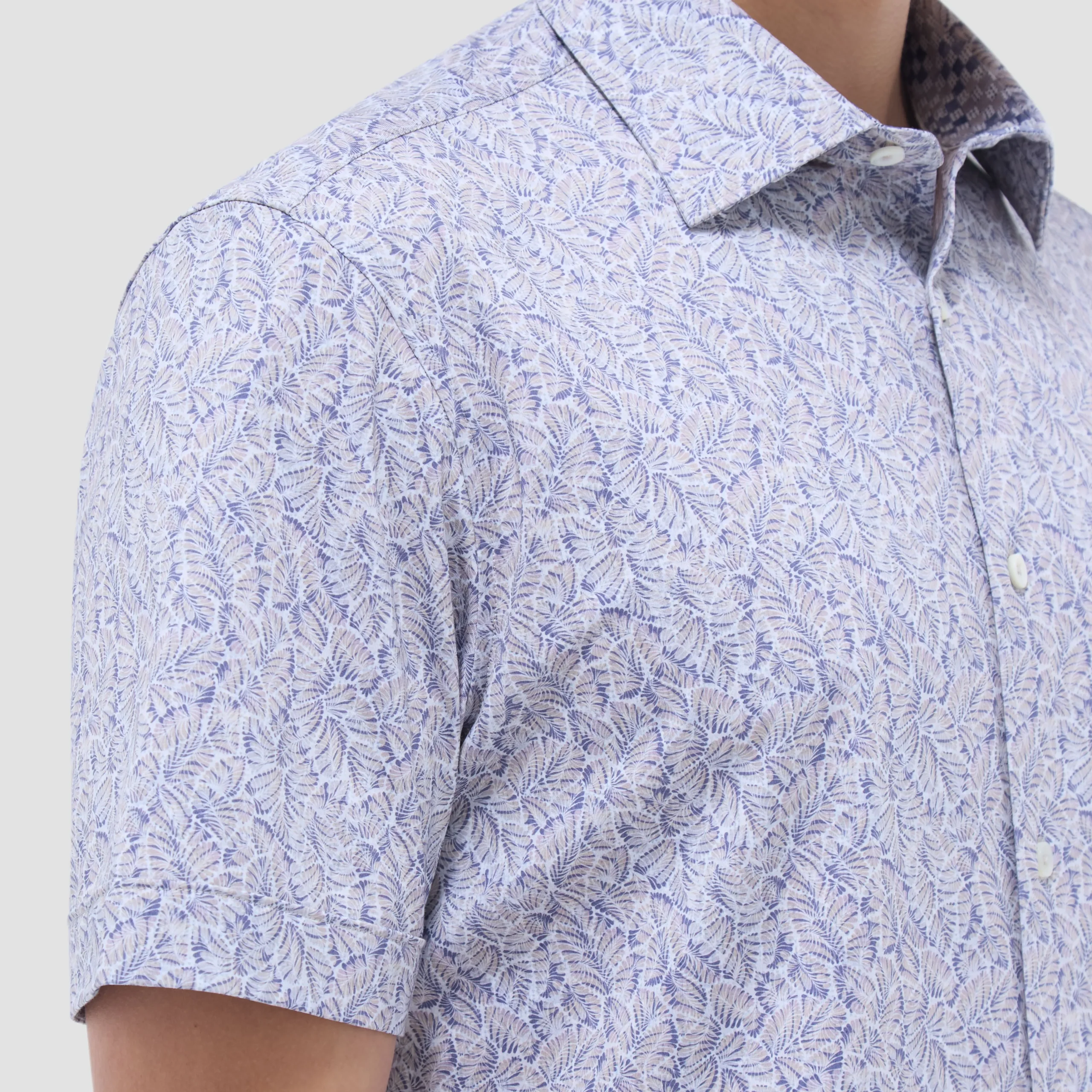 Myron Double-Sided Leaf & Check OoohCotton Short-Sleeve Shirt