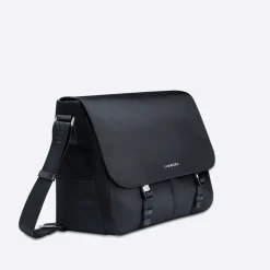 Nylon Messenger Bag with Leather Trim