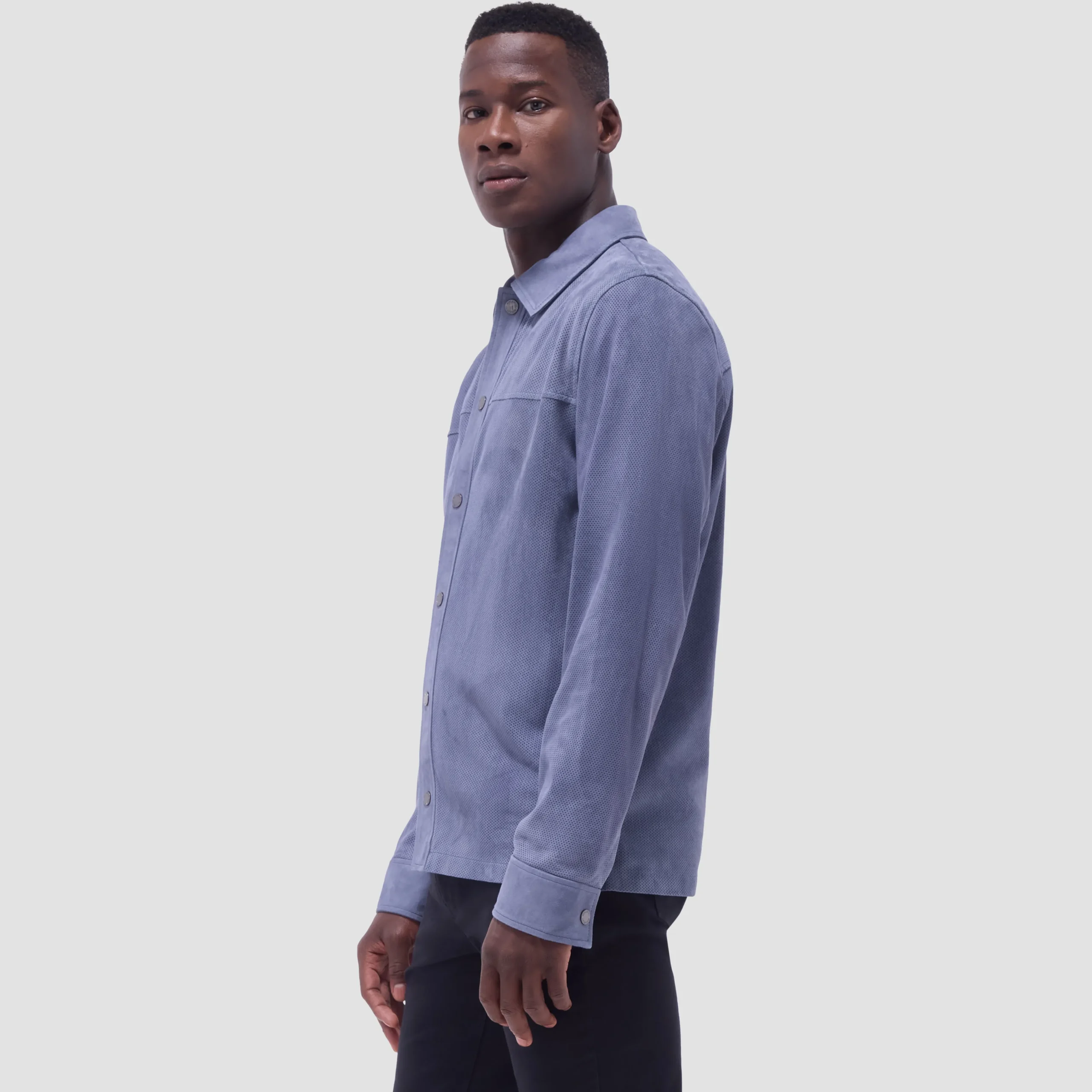 Perforated Suede Shirt Jacket