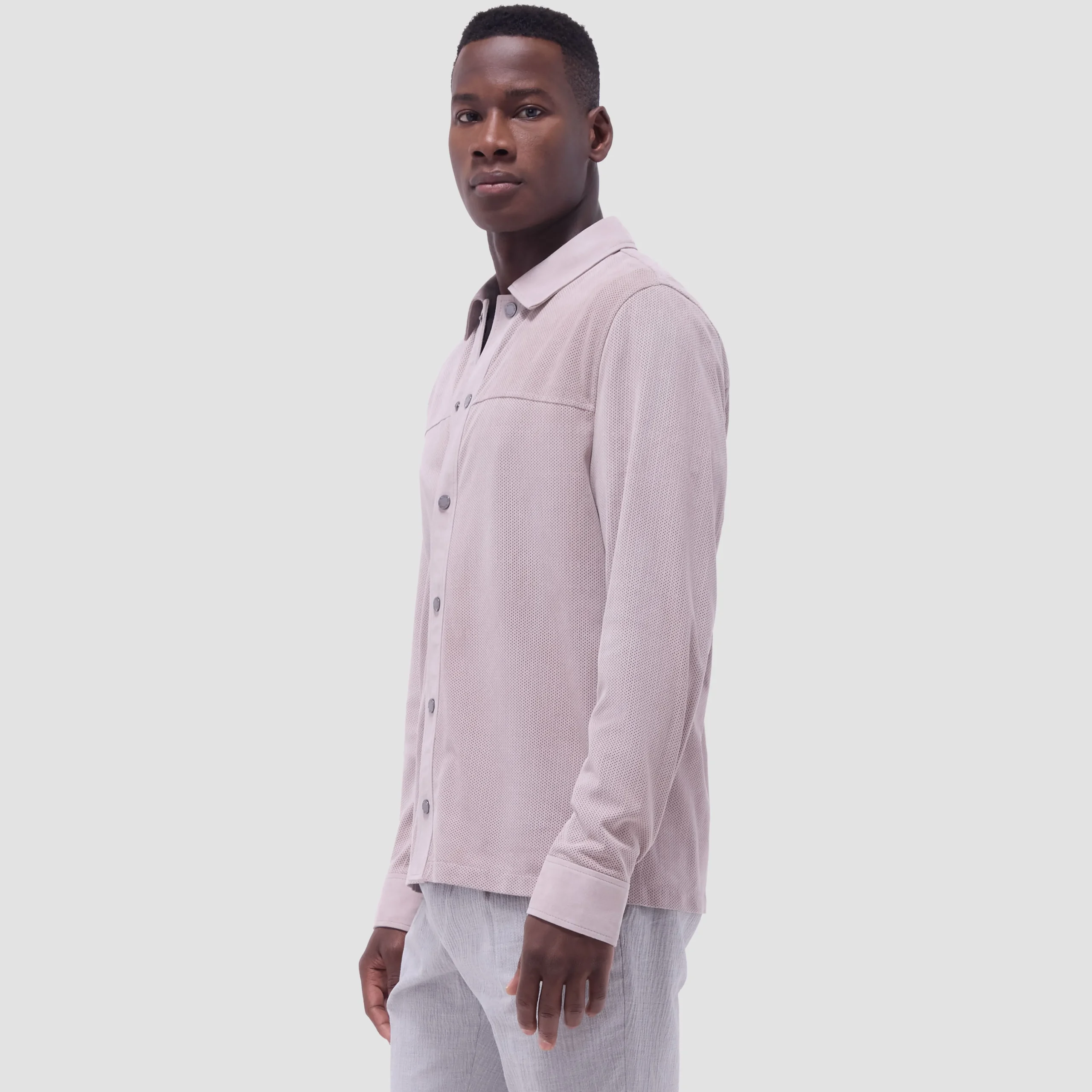 Perforated Suede Shirt Jacket