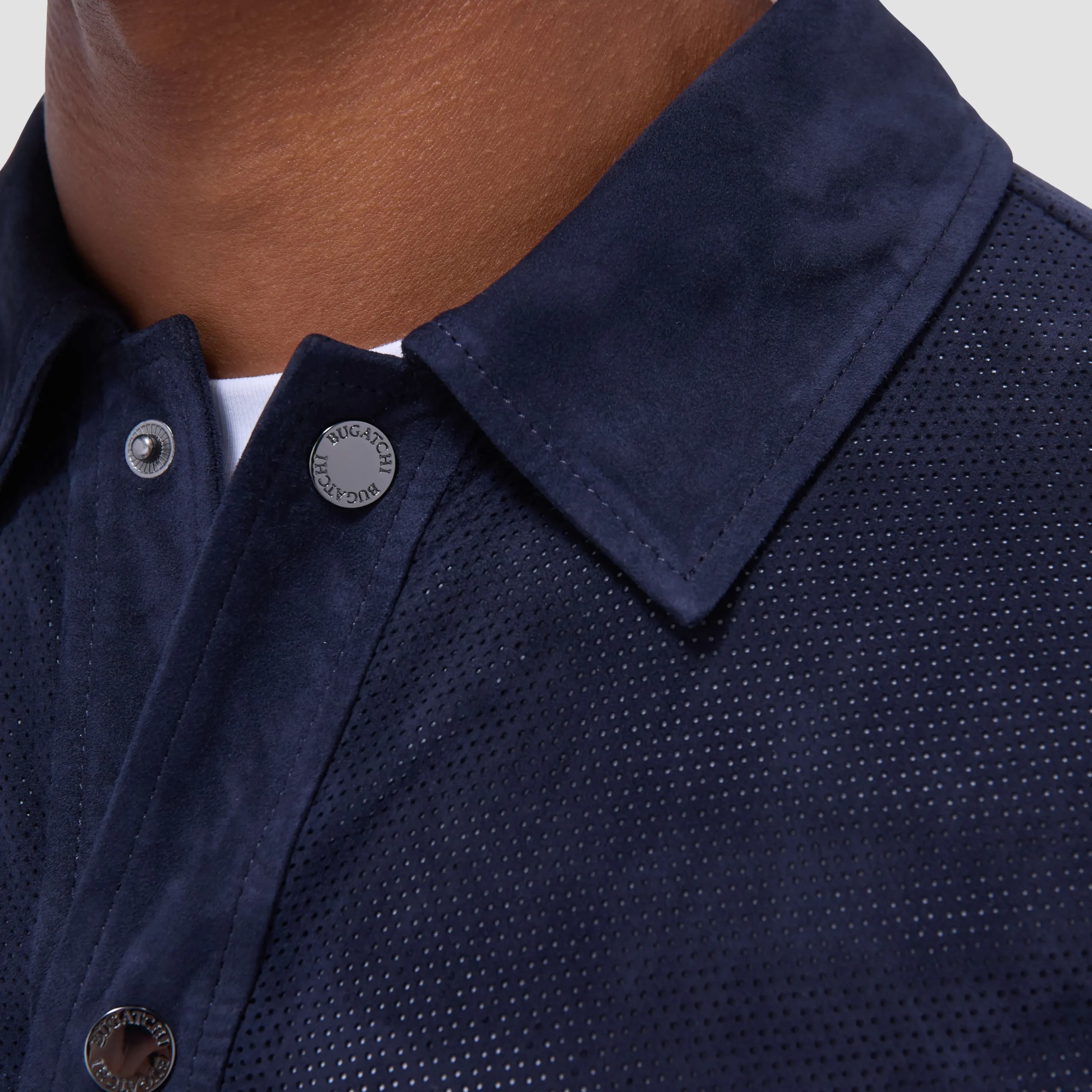 Perforated Suede Shirt Jacket