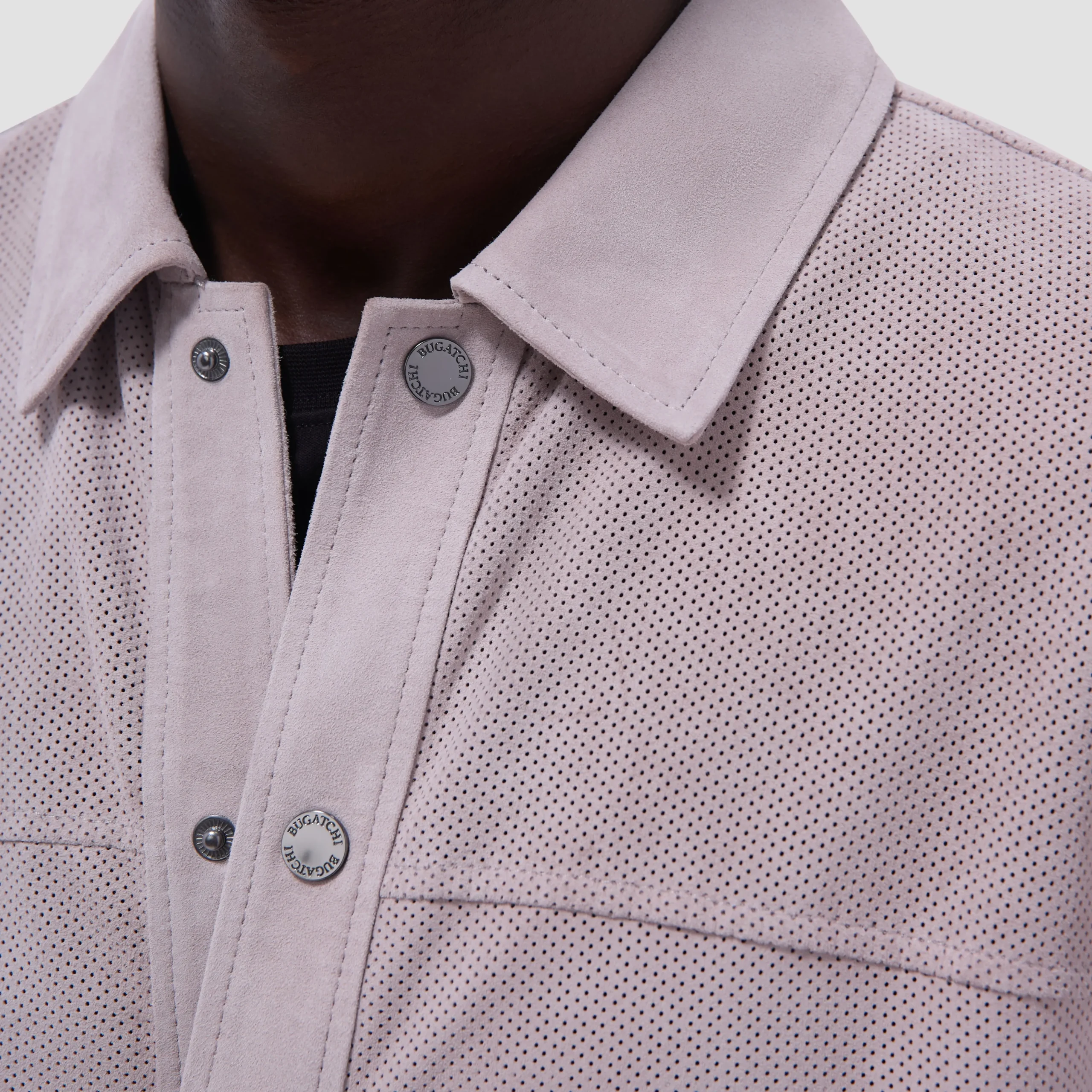 Perforated Suede Shirt Jacket
