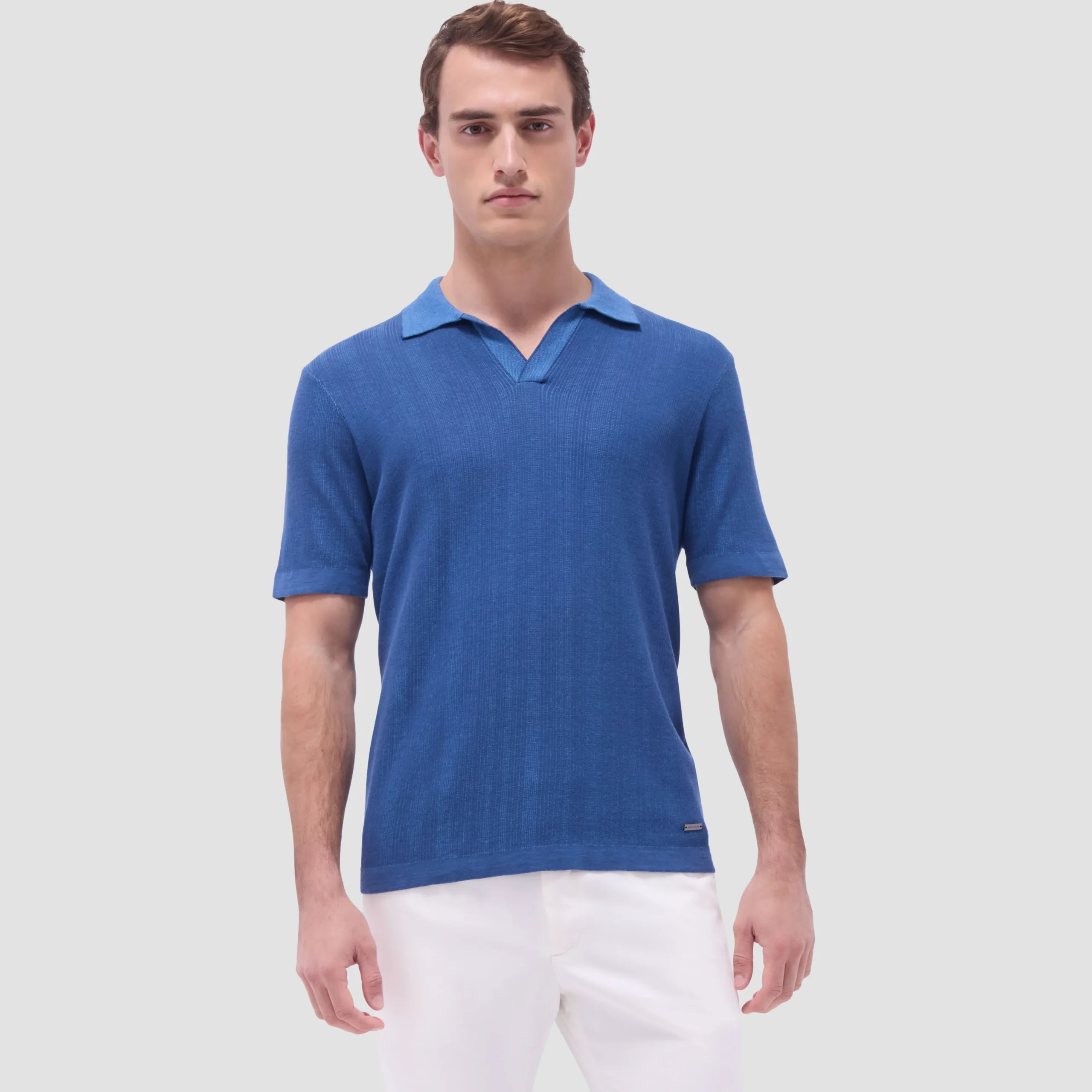 Two-Tone Rib Stitch Short Sleeve Johnny Sweater