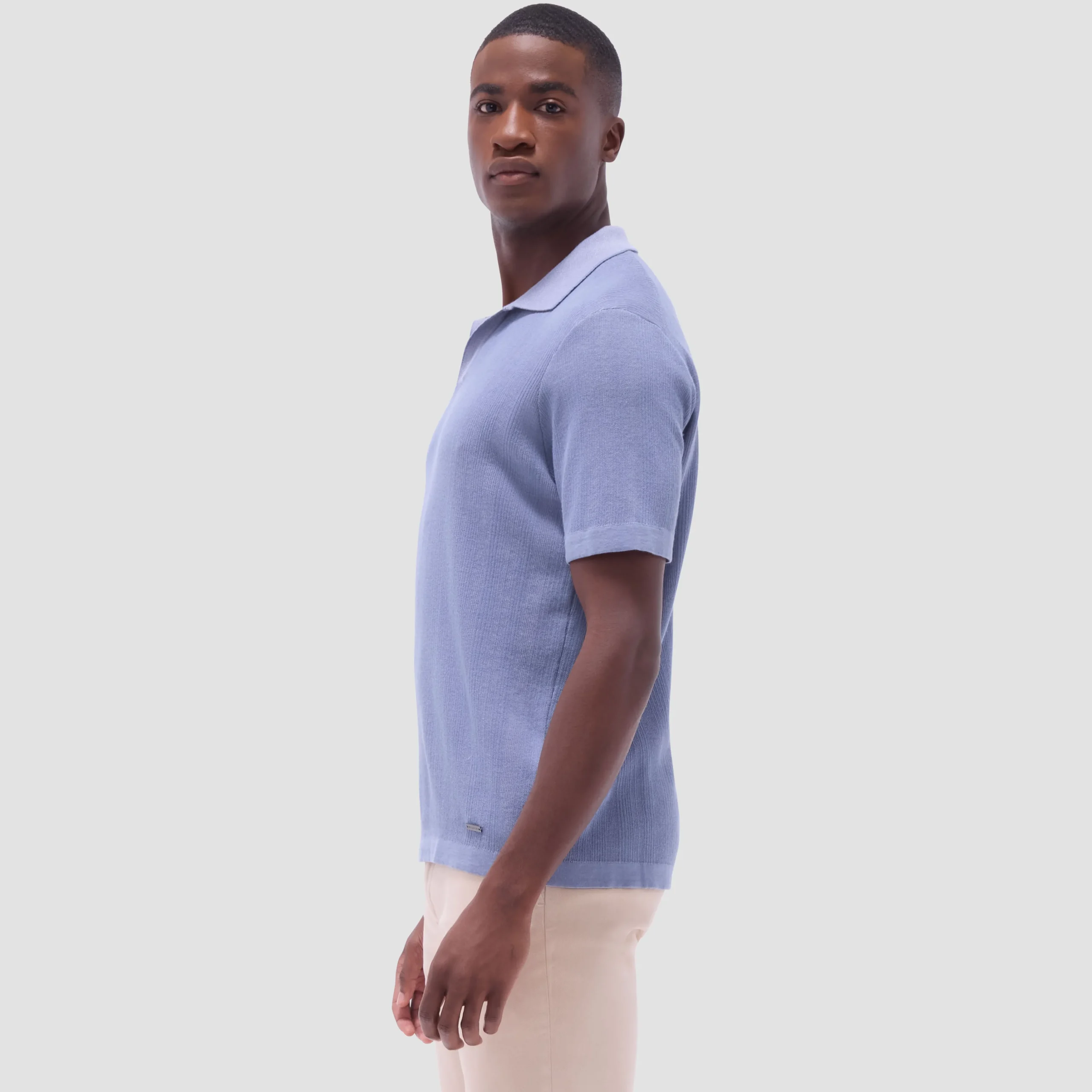 Two-Tone Rib Stitch Short Sleeve Johnny Sweater